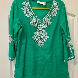 Chico's Green Tunic with Embellished Cuffed Sleeves